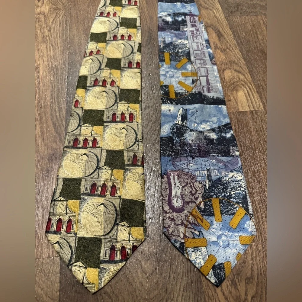 Structure Vintage Abstract Building 100% Silk Men’s Ties - Lot of 2